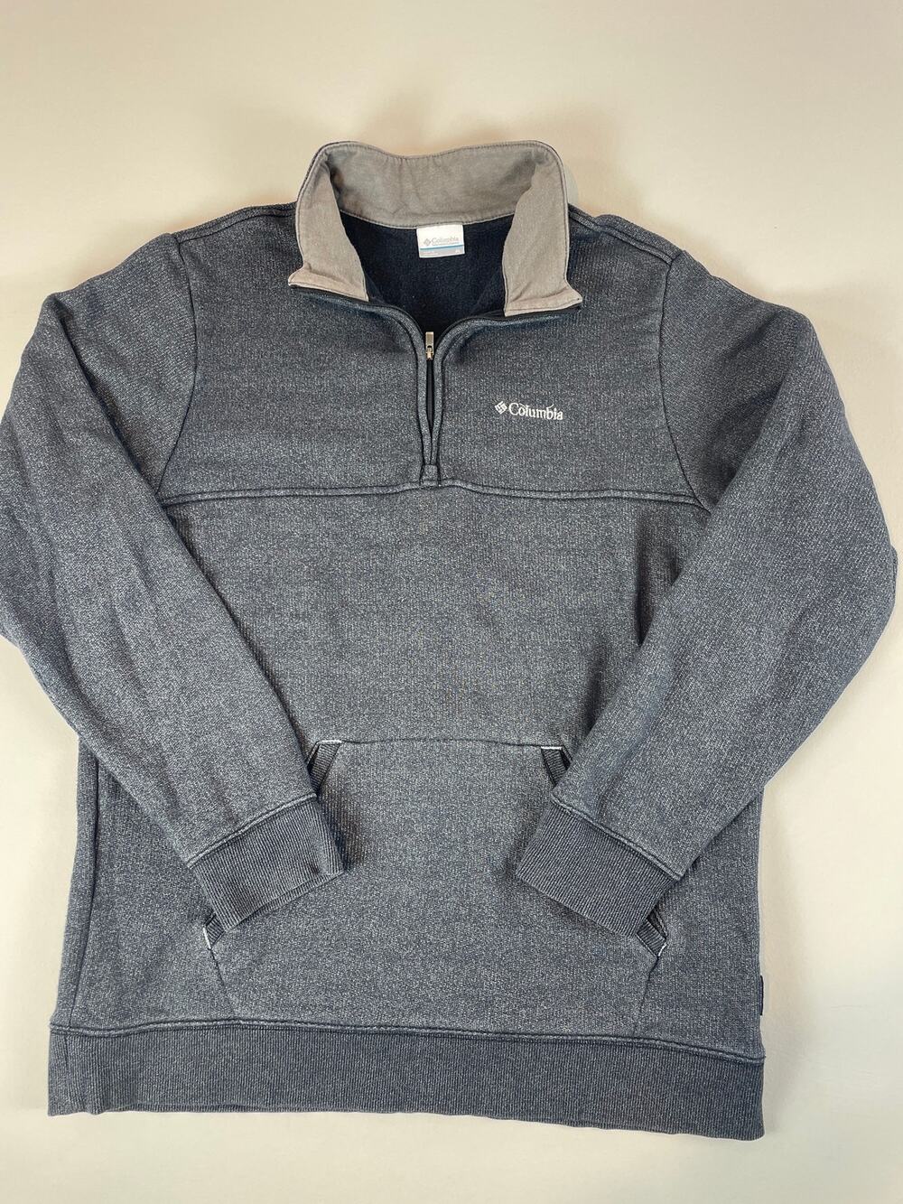 Columbia Gray Cotton Quarter Zip Pullover Sweatshirt Size XL Kangaroo Pocket